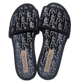Dior Chez Moi Samt Mules Oblique Monogramm Dunkelblau