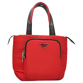 PRADA Borsa a mano in nylon rosso argento Auth 123522V