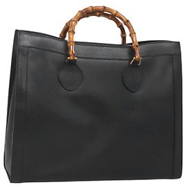 Borsa a mano in pelle Gucci Bamboo nera e oro 002 1186 0259 Auth mr1334