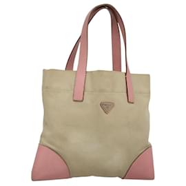 PRADA Tote Bag aus Canvas Beige Silber Authentisch 126135