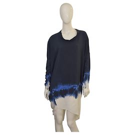 Stella Mc Cartney Langarmkleid aus 100 % Seide mit blau-cremefarbigem Batik-Effekt von Stella McCartney Größe 42