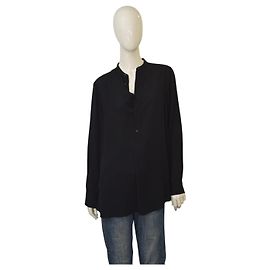 Ralph Lauren schwarze Seidenbluse mit langen Ärmeln, Mao-Kragen, Größe 10