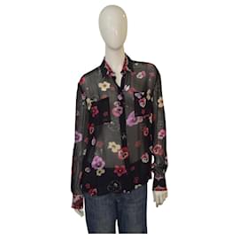 PINKO button down long sleeve black with floral print shirt top blouse size 42 - Pinko