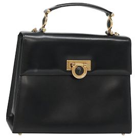 Borsa a mano in pelle nera e oro Gianni Versace Auth bs26704