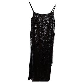 Inès de la Fressange Schwarzes Pailletten Maxikleid