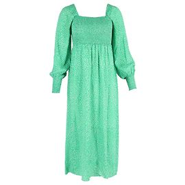 Autre Marque Rixo Marianne Vestido Midi con Estampado Floral Fruncido en Viscosa Verde