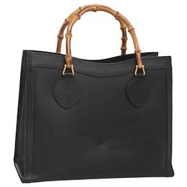 Bolsa de mão em couro Gucci Bamboo preta e dourada 002 2853 0260 0 Auth mr1336