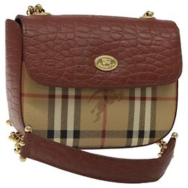 Autre Marque Borsa a spalla Burberrys Nova Check PVC Beige Oro Auth 124690