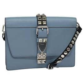 PRADA Borsa a Spalla in Pelle Azzurra Chiara Argento Auth 118618