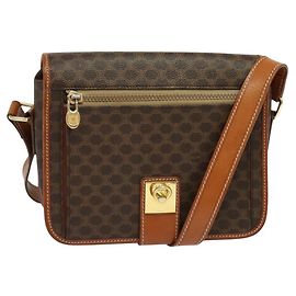 Céline Borsa a spalla in tela Macadam CELINE in pelle PVC marrone oro Auth 126035