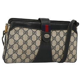 GUCCI GG Supreme Sherry Line Borsa a Spalla PVC Blu Navy Oro 49 02 029 Auth 125566