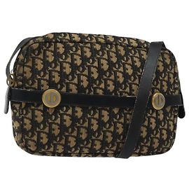 Borsa a spalla in tela Trotter Christian Dior nera e oro Auth 124679
