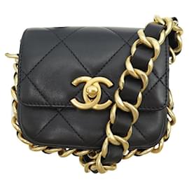 NEUE CHANEL HANDTASCHE KETTE RUND UM AS2833 SCHWARZE MINI FLAP-TASCHE