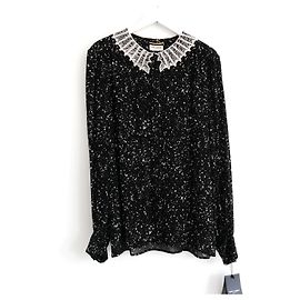 Blouse à col en dentelle imprimé étoile Saint Laurent Pré-Automne 2015