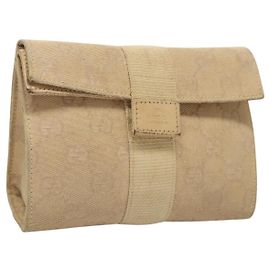 GUCCI GG Canvas Pouch Beige Auth 121227