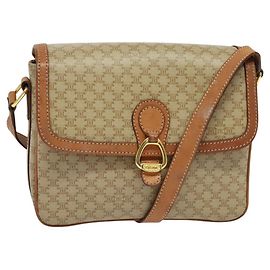 Céline Bolsa de Ombro em Lona Macadam CELINE Bege Dourado Auth 124879
