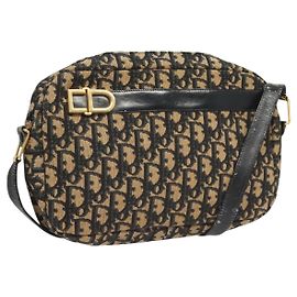 Borsa a spalla in tela Trotter Christian Dior blu navy oro Auth BA2631