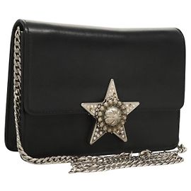 Sac à bandoulière Miu Miu en cuir noir argenté Auth 124763