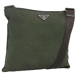 PRADA Bolsa de Ombro Nylon Caqui Prata Autêntica bs26349