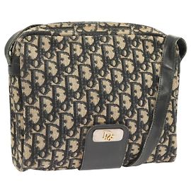 Borsa a spalla in tela Trotter Christian Dior blu navy oro Auth BA2614