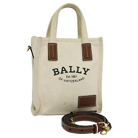 BALLY Crystalia XS Borsa a Mano in Tela 2 vie Bianco Oro Auth mr1384