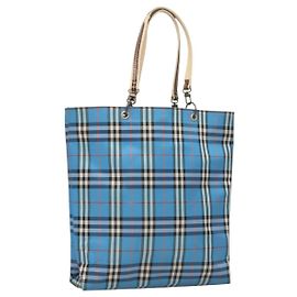 BURBERRY Nova Check Tote Bag aus Nylon in Blau Auth mr1314
