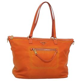 PRADA Tote Bag Nylon Orange Gold Auth ti3145