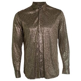 Chemise en lurex rayée noire et dorée Saint Laurent