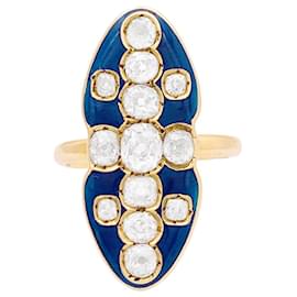 Autre Marque 'Marquise'-Ring aus Gelbgold, Diamanten, Emaille.