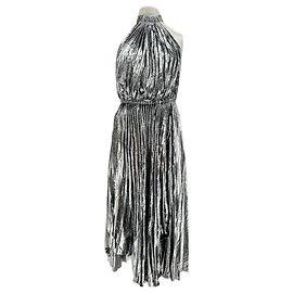 Céline Silbernes Seidenkleid lang mit Halterneck