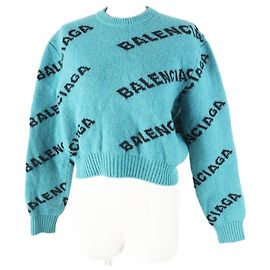 Balenciaga Tricô Logo Jacquard de Lã Nylon Verde 34