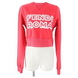 Fendi Logo Sweatshirt XXS Rot Baumwolle Mit Seitenreißverschluss