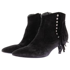 Saint Laurent Stivaletti neri in camoscio con frange