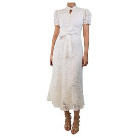 Erdem Weißes Mini-Kleid aus Spitze mit Puffärmeln - Größe UK 8