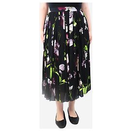 Erdem Gonna midi plissettata nera a fiori - taglia UK 10