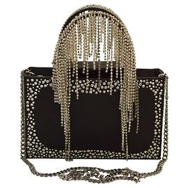 Autre Marque Borsa KARA Constellation Fringe in raso nero e cristalli