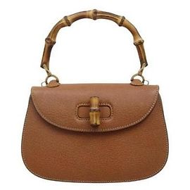 Borsa in pelle di vitello vintage Gucci con manico in bambù