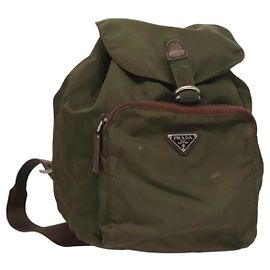 PRADA Backpack Nylon Khaki Silver Auth bs22991