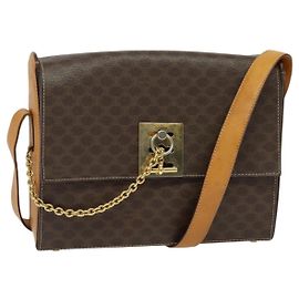 Céline Sac à épaule en toile Macadam CELINE en cuir PVC marron doré Auth 126661
