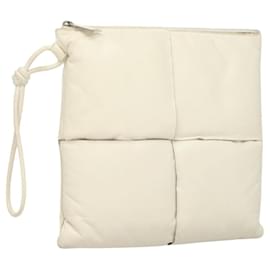 BOTTEGA VENETA MAXI INTRECCIATO Borsa Clutch in Pelle Argento Bianco Auth BA2892 - Autre Marque