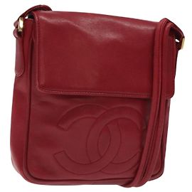 CHANEL COCO Borsa a Spalla Mark in Pelle di Agnello Rossa Oro CC Auth BA2939