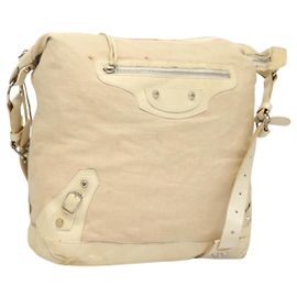 BALENCIAGA Borsa a Spalla The Day Canvas Beige Argento 141175 Auth bs26003
