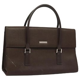 Borsa a mano in pelle Burberry argento marrone Auth BA3148