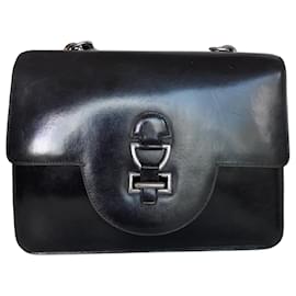 Bolso Hermès Sandrine en cuero Box negro, vintage con correa para el hombro