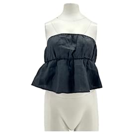 Top bustier de lino negro Reformation