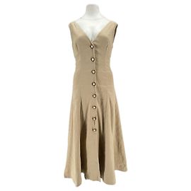 Veronica Beard Beige Leinenkleid lang ärmellos