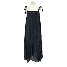 Autre Marque Vestido largo negro TEK TEK con tirantes efecto lino