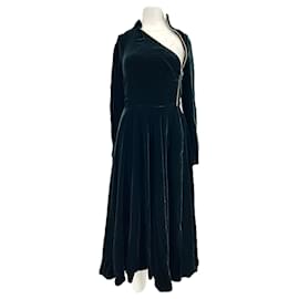 Vestido de veludo verde de manga longa Alaïa