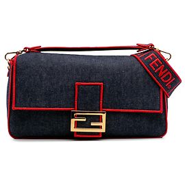 Fendi Blau Große Denim Baguette-Tasche