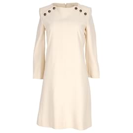 Vestido Chloé con Detalle de Botón en Acetato Beige